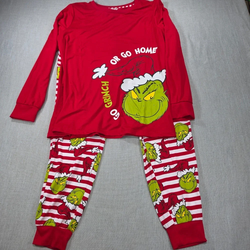 Dr. Seuss Grinch Pajama Set Womens Medium Red NWT Christmas Sleepwear LZ44103SB